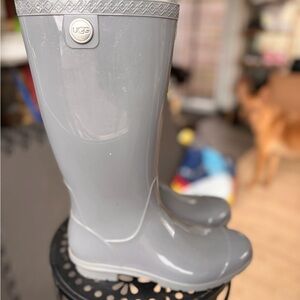 UGG Glossy Light Gray Tall Rain Boots